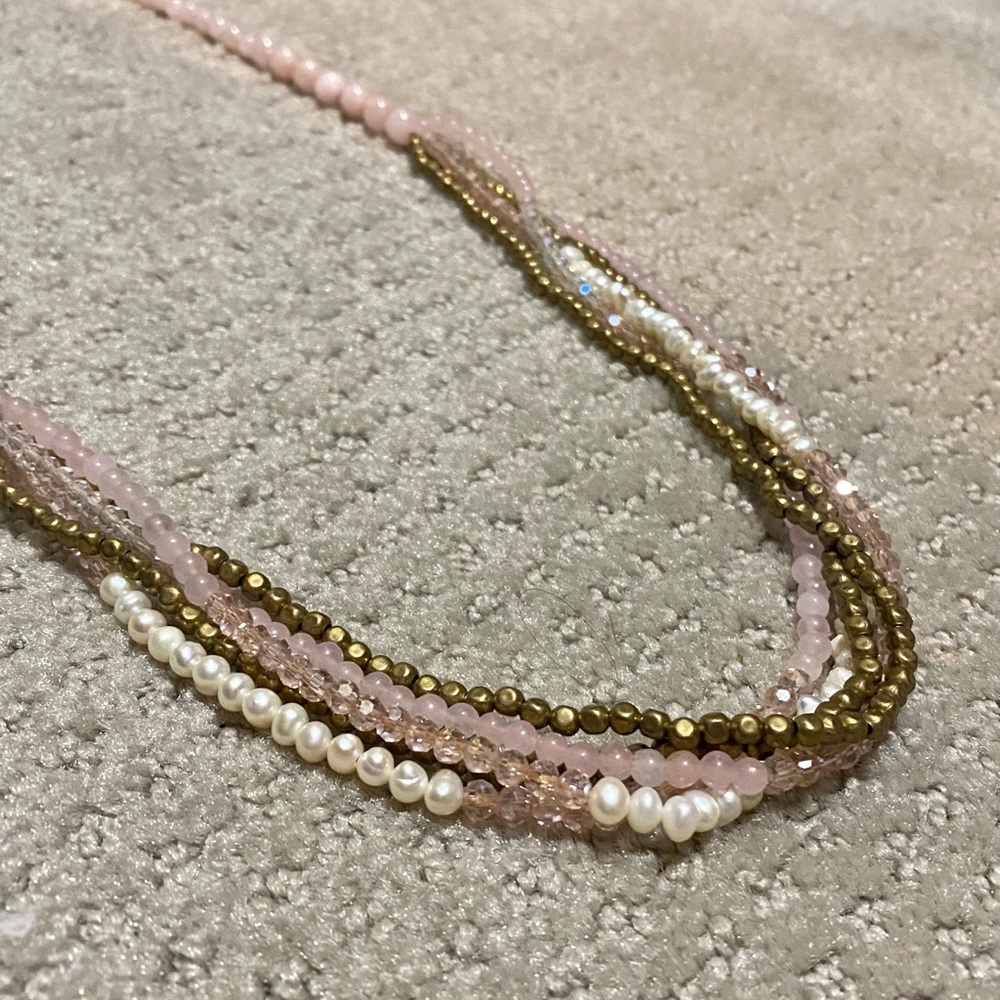Nakamol Multi Strand Gold Pink Pearl Necklace
